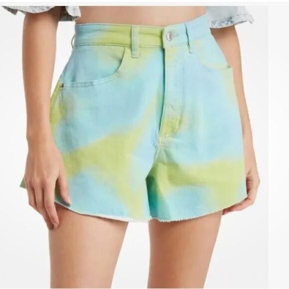 WeWoreWhat Flare Bell Short, size 26, NWT, Yellow/Green tie dye - Picture 1 of 7